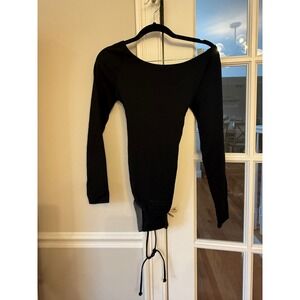 TA3 Womens Black Long Sleeve Lace Up Back Bodysuit Size Small NEW